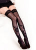 Lady's Floral Fishnet Thigh High With Double Silicon Stripe