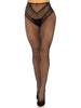 French Cut Crotchless Fishnet Tights with Heart Back Seam and Faux Lace Up Back