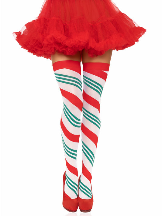 Holiday Ribbon Striped Thigh Highs