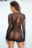 Diamond Net Long Sleeve Fishnet Dress with Thong